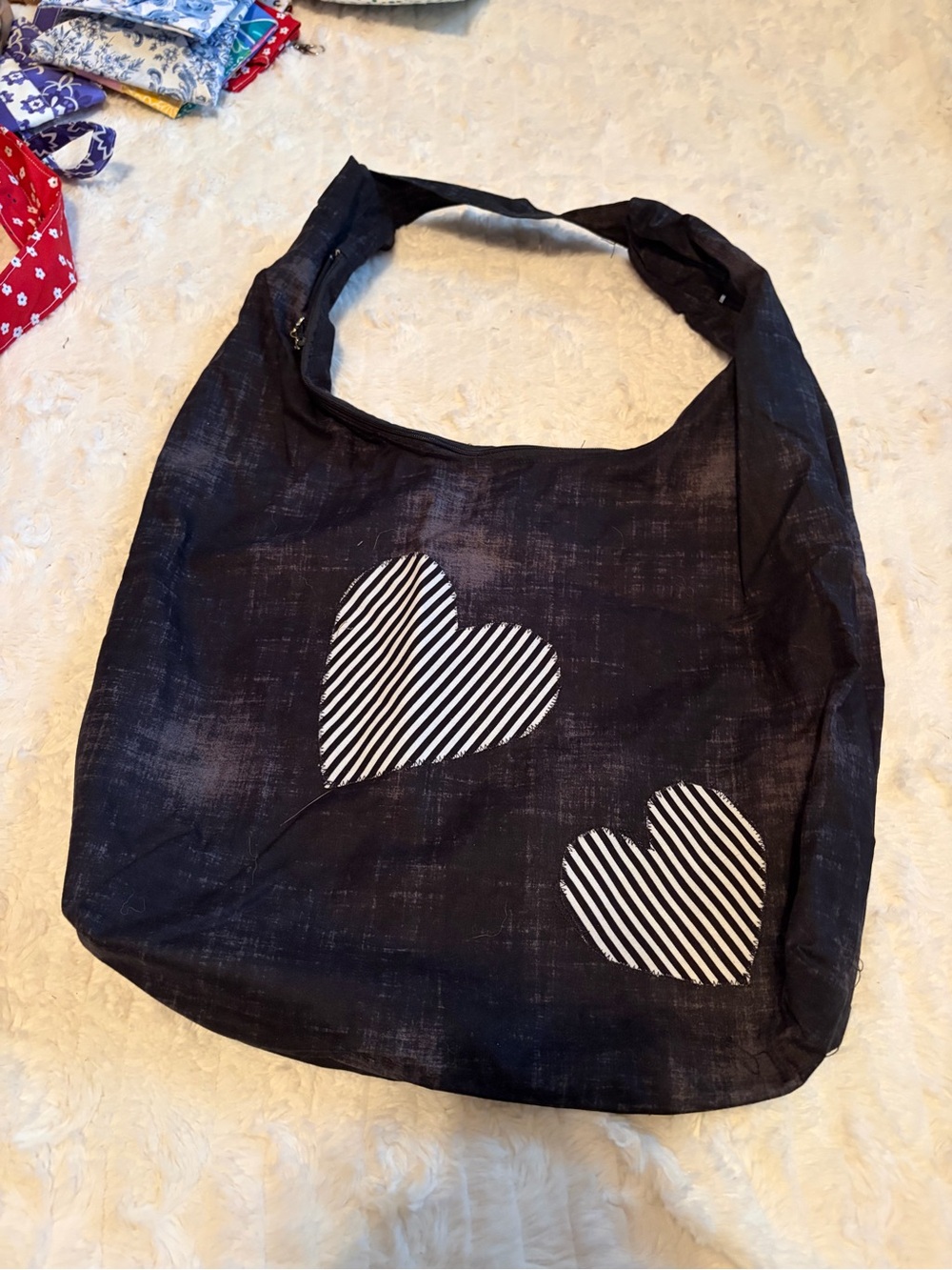 Handmade Quilted Hobo Tote Bag Heart Appliqué